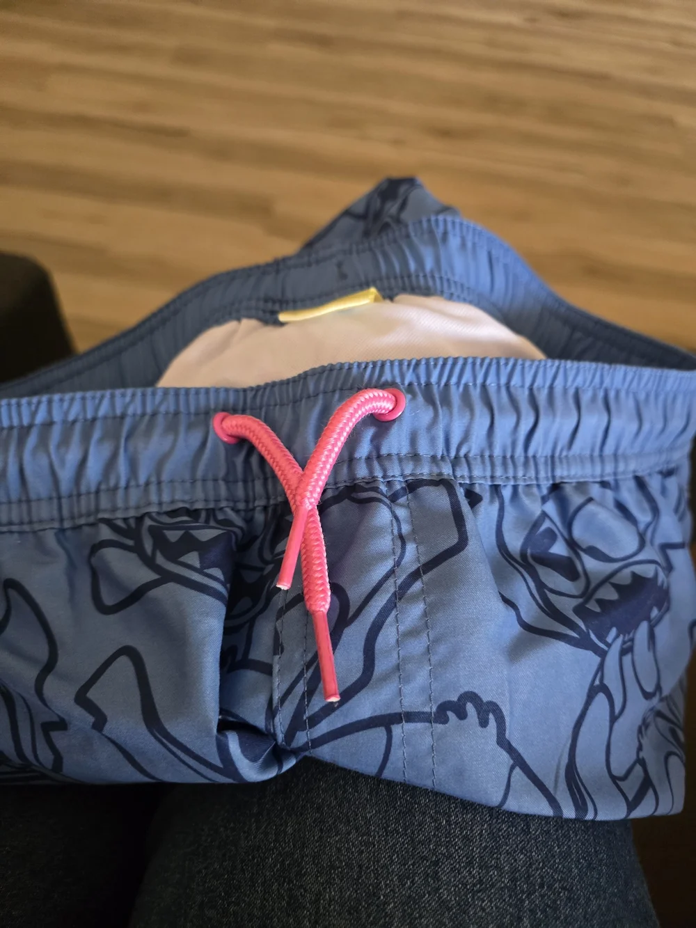 Disney Blue Stitch Allover Print Swim Trunks with Pink Drawstring